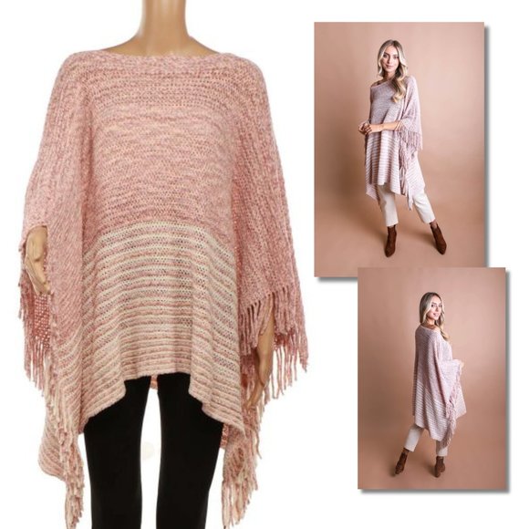 Beautiful Boho Style Soft Comfy Knit Ruana in Soft Petal Pink NEW - Picture 3 of 11